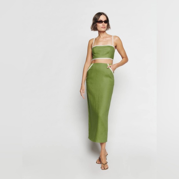Reformation Dresses & Skirts - Reformation Elena Linen Two-Piece Set in Avocado - Size 2